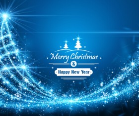 Blue rays christmas tree 02 vector background
