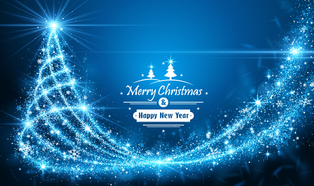 Blue rays christmas tree 02 vector background