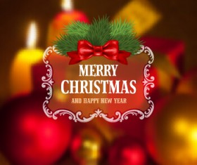 Blurred candle with baubles christmas background vector