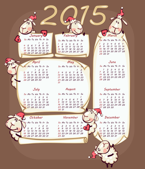 Calendar 2015 and funny sheep vector graphics 02