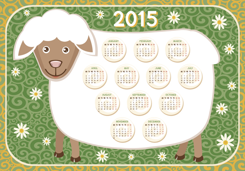 Calendar 2015 and funny sheep vector graphics 03