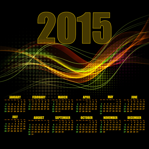 Calendar 2015 colored abstract vector