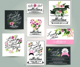 Cards with elegant flower vector set