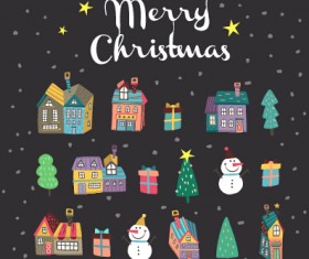Cartoon christmas houses with night sky background