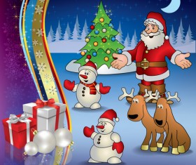 Cartoon santa with christmas gift elements vector 01