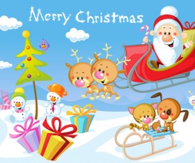 Cartoon santa with christmas gift elements vector 02
