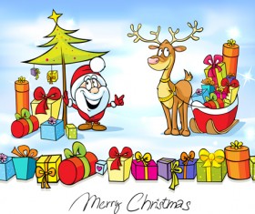 Cartoon santa with christmas gift elements vector 03