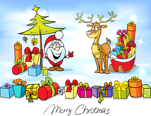 Cartoon santa with christmas gift elements vector 03