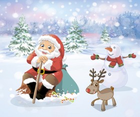 Cartoon santa with christmas gift elements vector 04