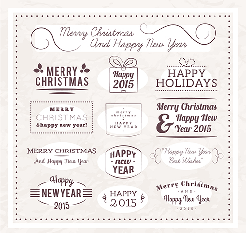 Christmas and 2015 new year calligraphic labels vector