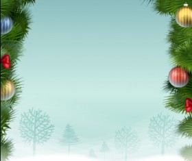 Christmas baubles and snow ground background