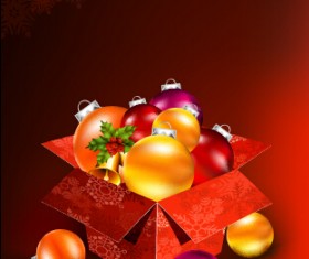 Christmas baubles with gift box vector backgrounds