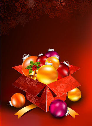 Christmas baubles with gift box vector backgrounds