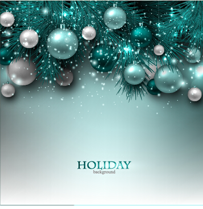 Christmas baubles with shiny holiday background vector 02