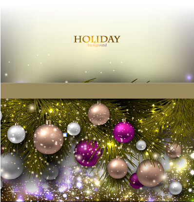 Christmas baubles with shiny holiday background vector 03