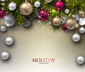 Green background with shiny christmas baubles vector free download