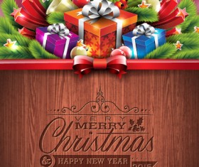 Christmas gift with ornament and wooden background