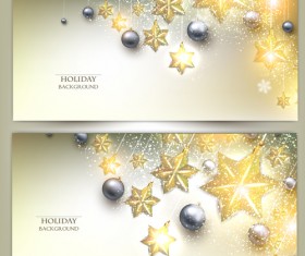 Christmas shiny ornaments vector banners