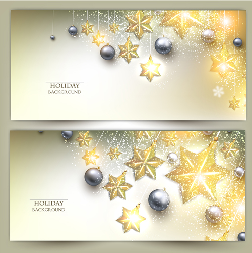 Christmas shiny ornaments vector banners