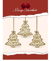 Christmas tree hanging and torn paper vector background