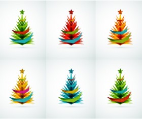 Colored Paper cut christmas tree vector set
