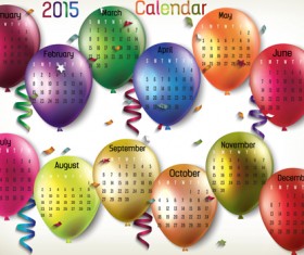 Colored balloon calendar 2015 vector material