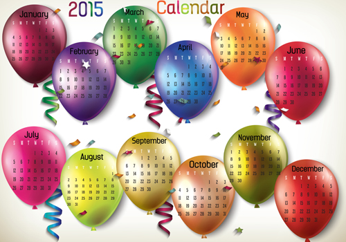 Colored balloon calendar 2015 vector material