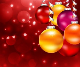 Colored christmas baubles with red background vector