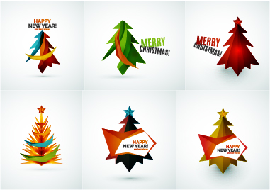 Colored christmas tree with logos vector graphics 02