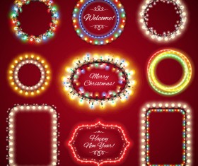 Colored lights christmas frames vector set 01
