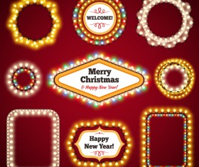Colored lights christmas frames vector set 02