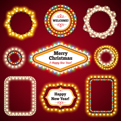 Colored lights christmas frames vector set 02