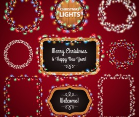 Colored lights christmas frames vector set 03
