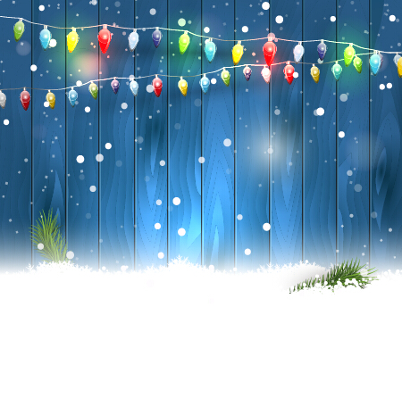 Colorful lights with wood christmas background