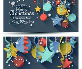 Confetti with balloon christmas banners vector 02