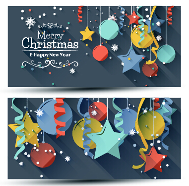 Confetti with balloon christmas banners vector 02