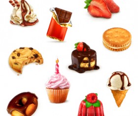 Cookies with sweets and cake vector icons set 02