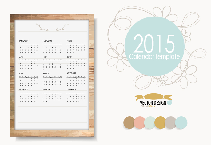 Creative frame 2015 calendar with floral vector template