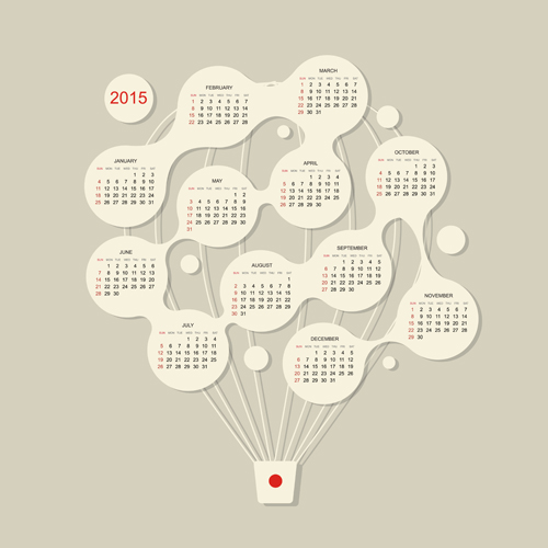 Creative hot balloon calendar 2015 vector