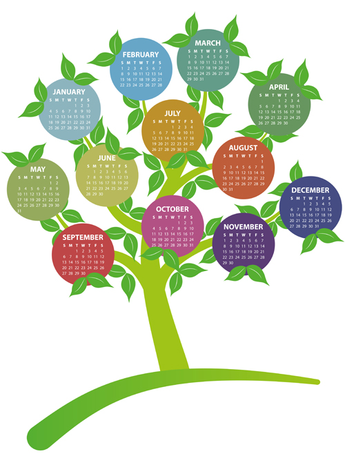 Creative tree calendar 2015 cards vector