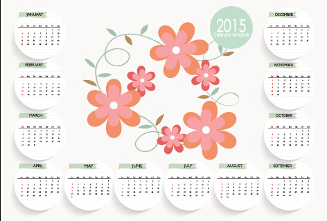 Cute flower with 2015 card calendar vector