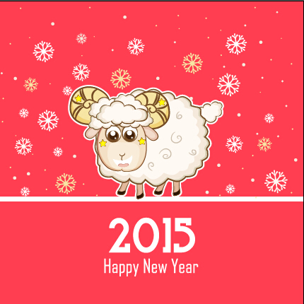 Cute sheep and pink 2015 new year background