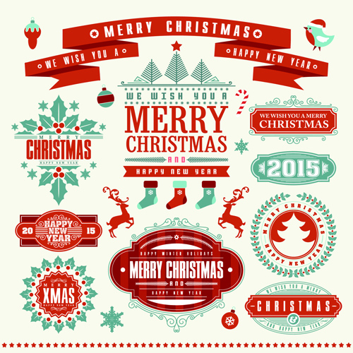 Delicate 2015 christmas labels ornaments vector 01
