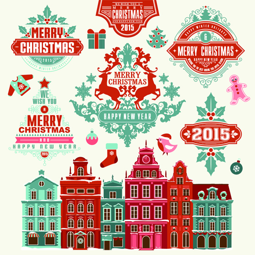 Delicate 2015 christmas labels ornaments vector 02