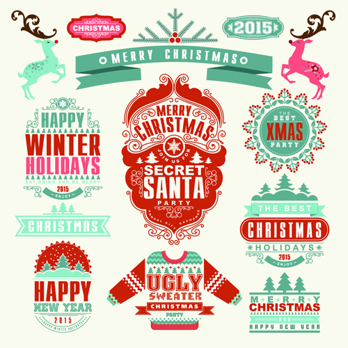 Delicate 2015 christmas labels ornaments vector 04