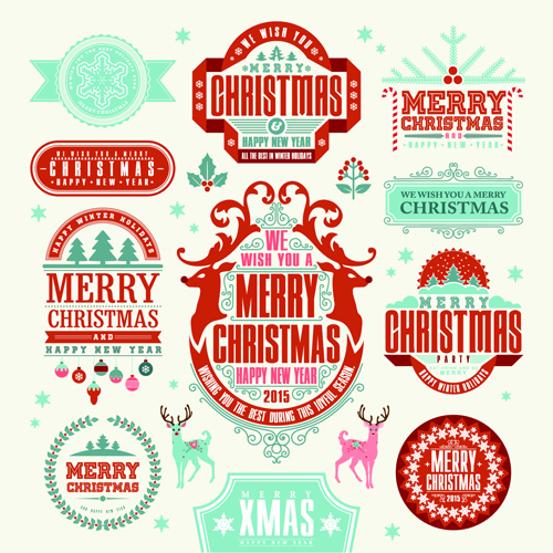 Delicate 2015 christmas labels ornaments vector 05