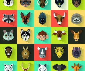 Different animal head icons vector set 02