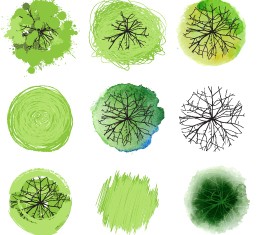 Different green trees icons vector 02