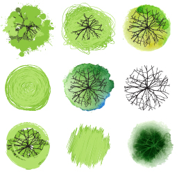 Different green trees icons vector 02