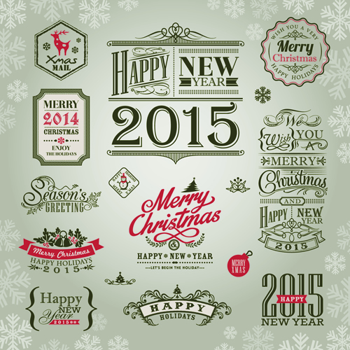 Elegant 2015 christmas and new year labels design 01